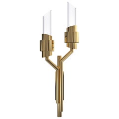 Tycho Torch Small Sconce in Gold-Plated Brass and Crystal Glass Flutes