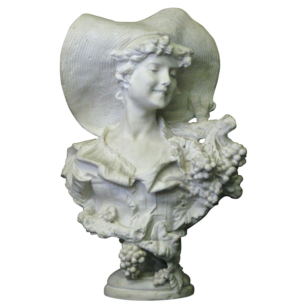 Tycoon's Large Bust 'Lady Of the Grape' after Sculptor Lapini-Provenance For Sale