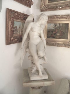 Tycoon's Italian Carrara Marble Angel Sculpture Signed A. Piazza, circa 1890