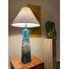 Mid-Century-Modern-Lampe, Aquablau, bemalt und glasiert, von California