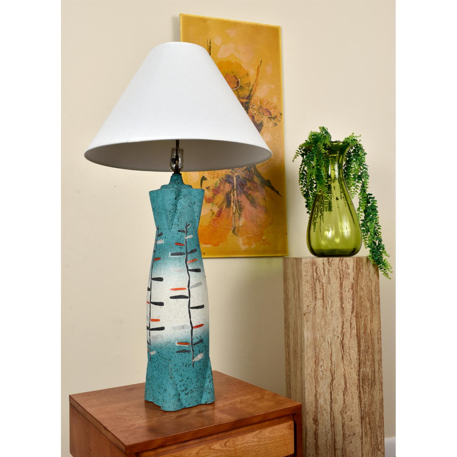 American Tye of California Aqua Blue Painted and Glazed Mid-Century Modern Lamp