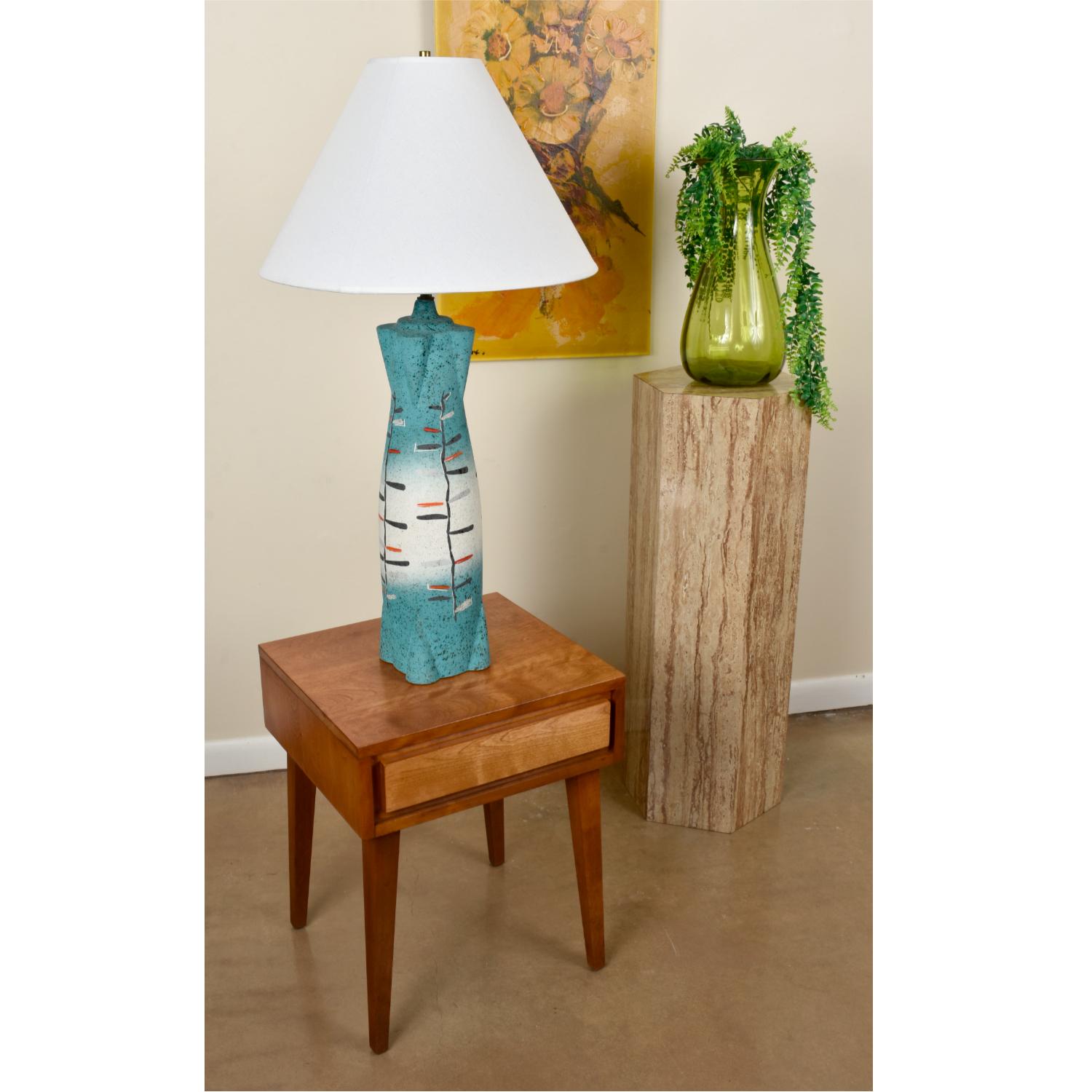 Tye of California Aqua Blue Painted and Glazed Mid-Century Modern Lamp In Excellent Condition In Chattanooga, TN