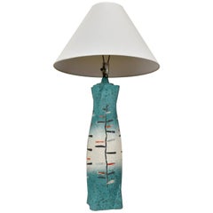 Mid-Century-Modern-Lampe, Aquablau, bemalt und glasiert, von California