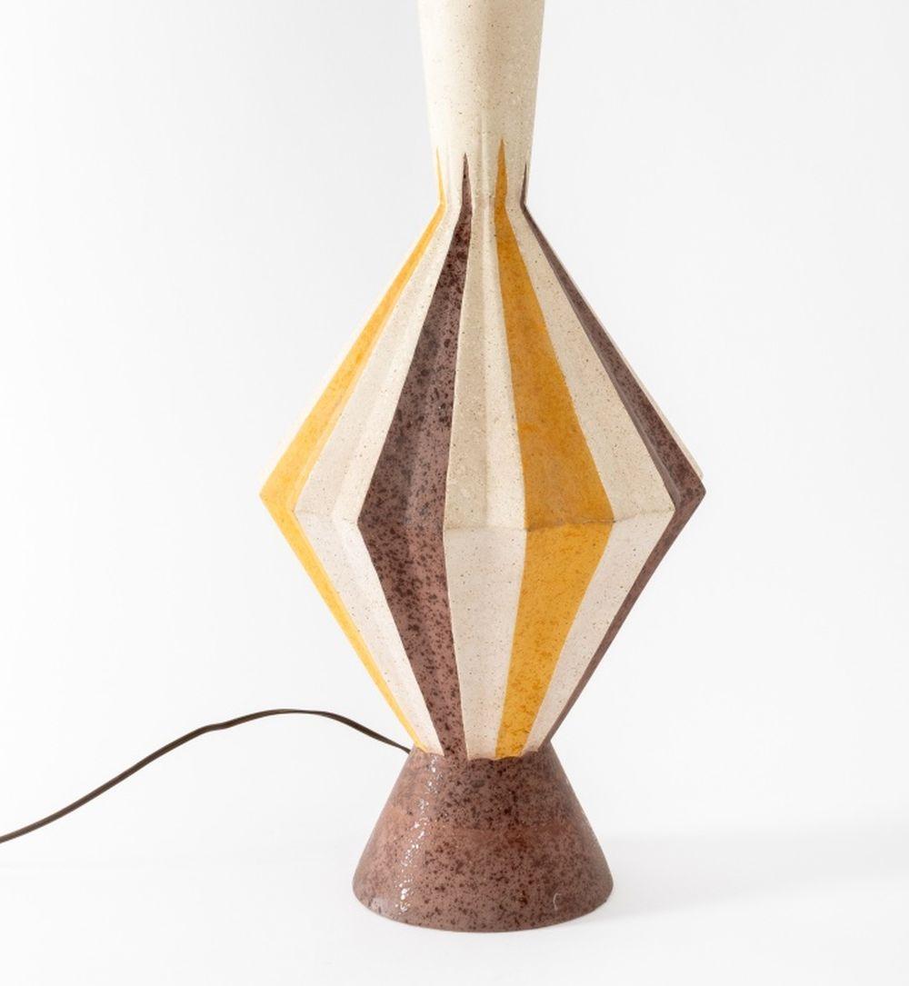 Tye of California Partially Glazed Ceramic Table Lamp, 1957, signed and dated 