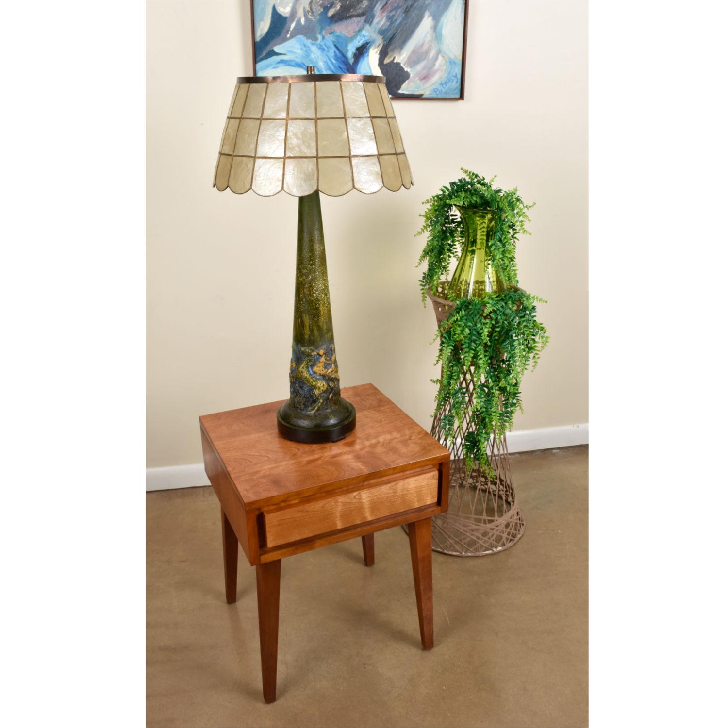 Mid-Century Modern Tye of California Classical Etruscan Horse Lamp with Capiz Shade