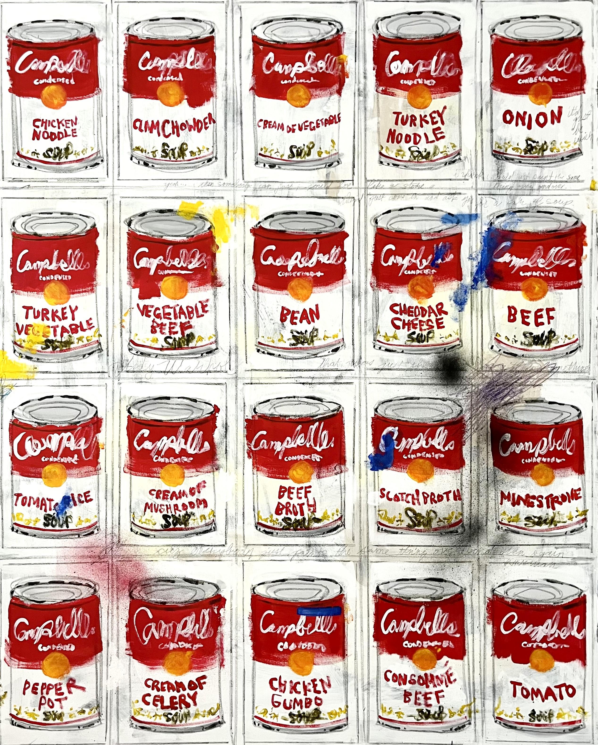 Tyler Casey Abstract Painting - "20 Cans" Contemporary Abstract Andy Warhol Inspired Pop Art Painting