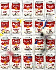 "20 Cans" Contemporary Abstract Andy Warhol Inspired Pop Art Painting