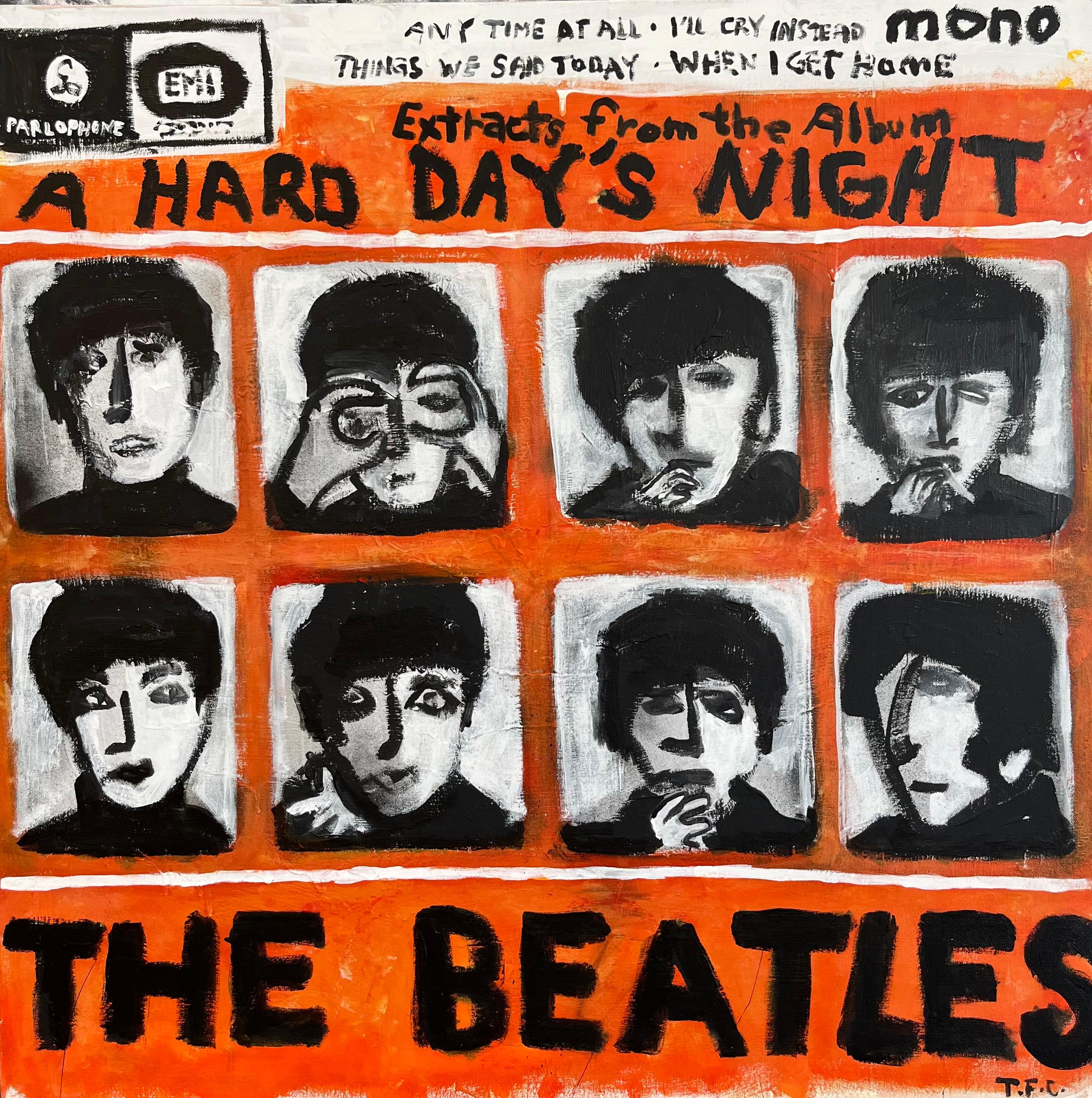 "A Hard Day's Night (Orange)" Contemporary Abstract Pop Art Beatles Painting
