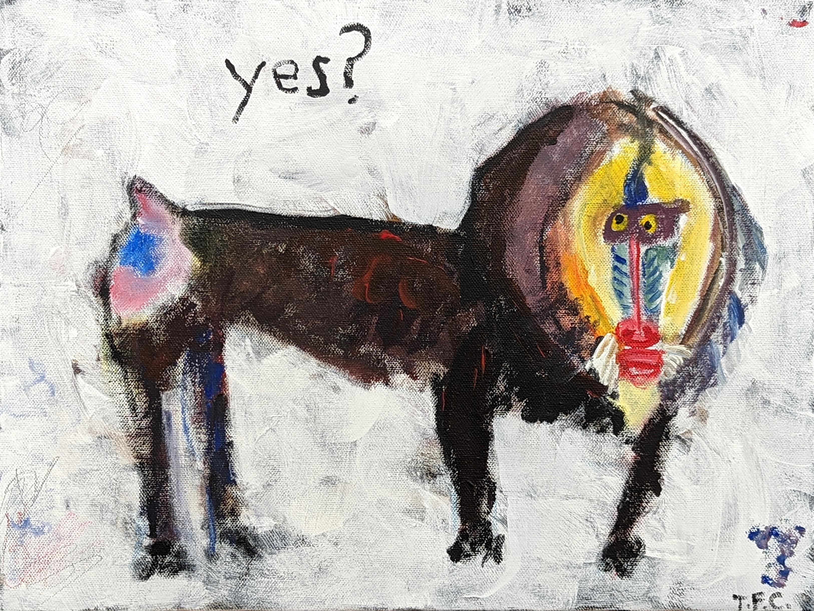 Tyler Casey Animal Painting – "Pavian" Zeitgenössische bunte abstrakte Pop Art Tier Mixed Media Malerei