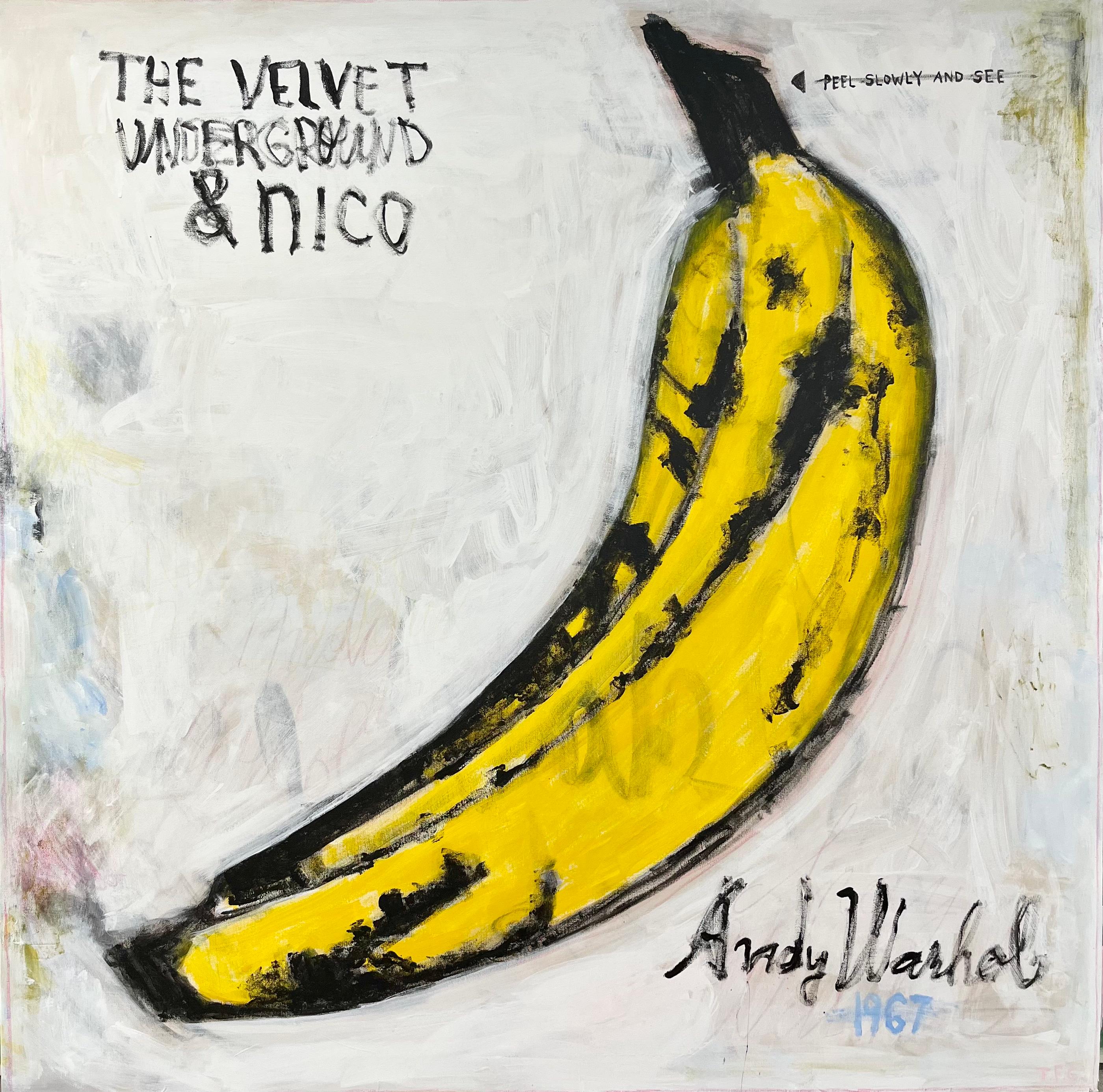 „Banana Album“ Abstraktes Pop-Art Andy Warhol inspiriertes Samt- Underground-Gemälde