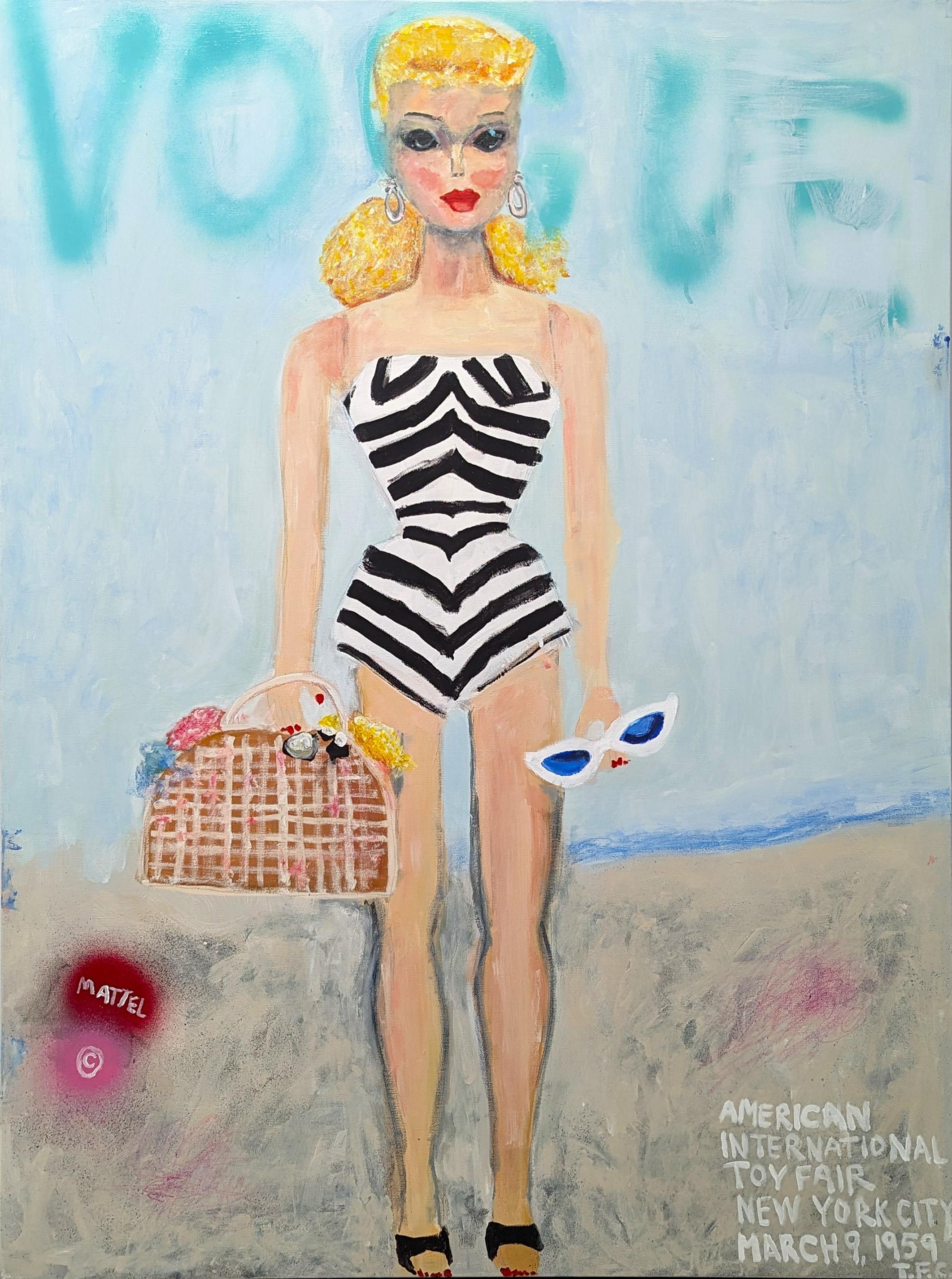 Tyler Casey Abstract Painting - "Barbie" Contemporary Abstract Pop Art Vintage Toy Painting