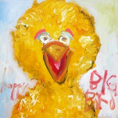 "Big Bird" Contemporary Abstract Pop Art Painting of Sesame Street Character 