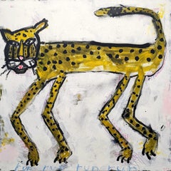 "Cheetah" Contemporary Yellow & Black Toned Abstract Pop Art Animal Painting
