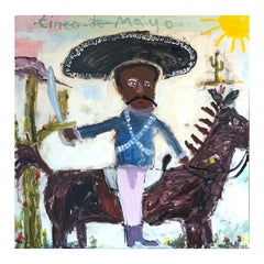 "Cinco de Mayo" Contemporary Gestural Abstract of a Vaquero on Horseback
