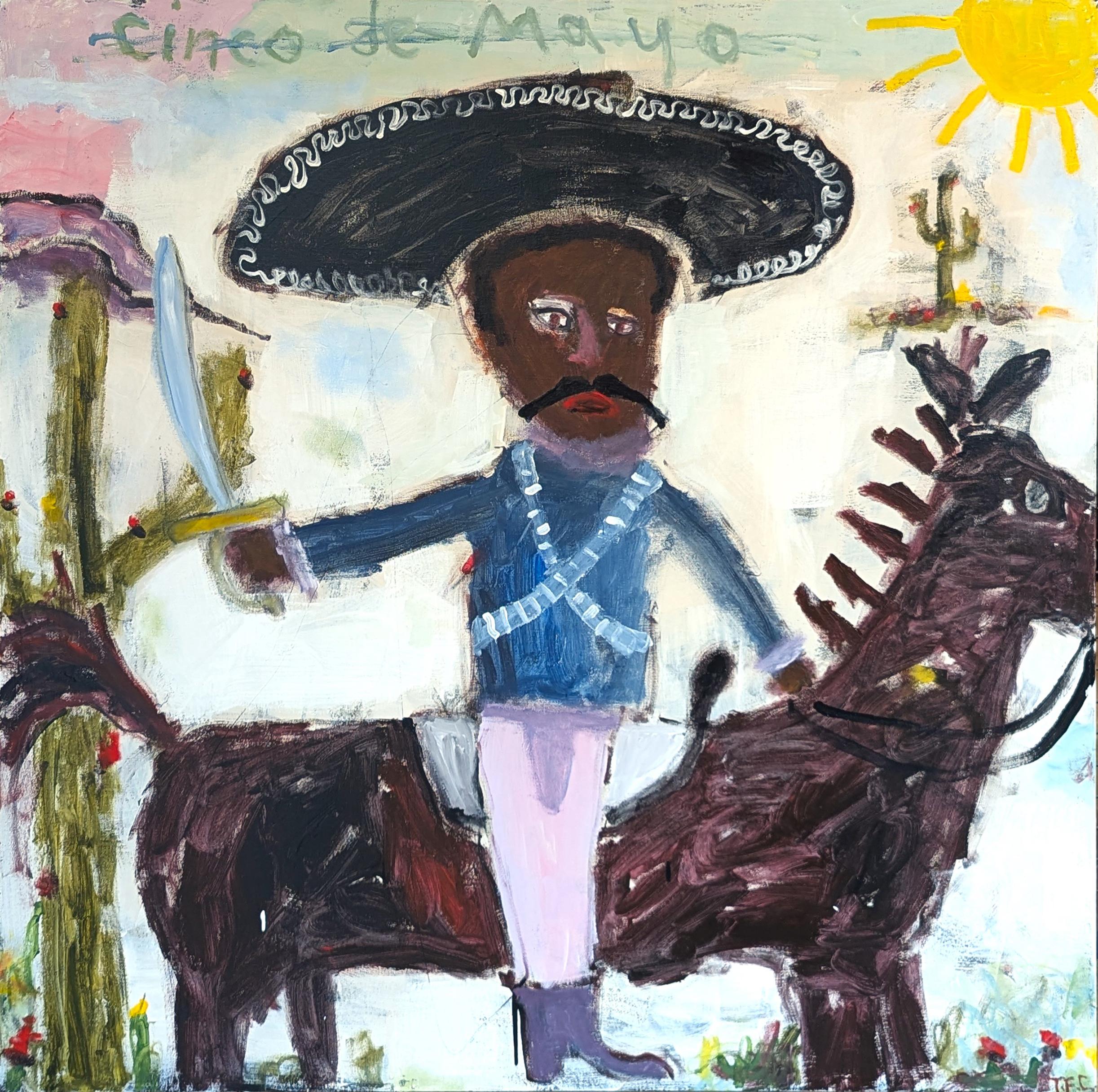 Tyler Casey Abstract Painting - "Cinco de Mayo" Contemporary Gestural Abstract of a Vaquero on Horseback