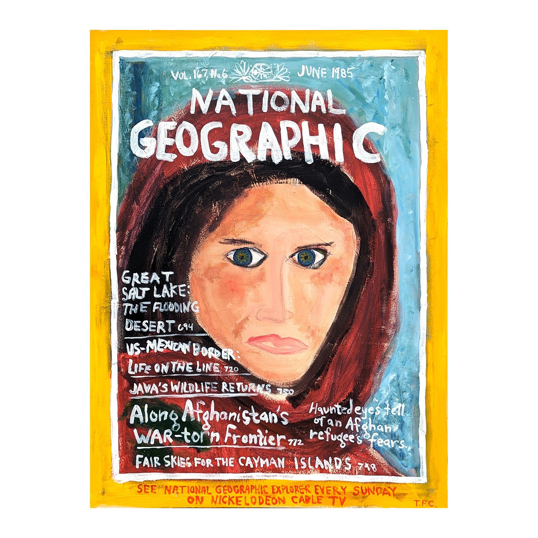 Contemporary Abstract Portrait of Sharbat Gula on 1985 National Geographic Cover - Painting by Tyler Casey
