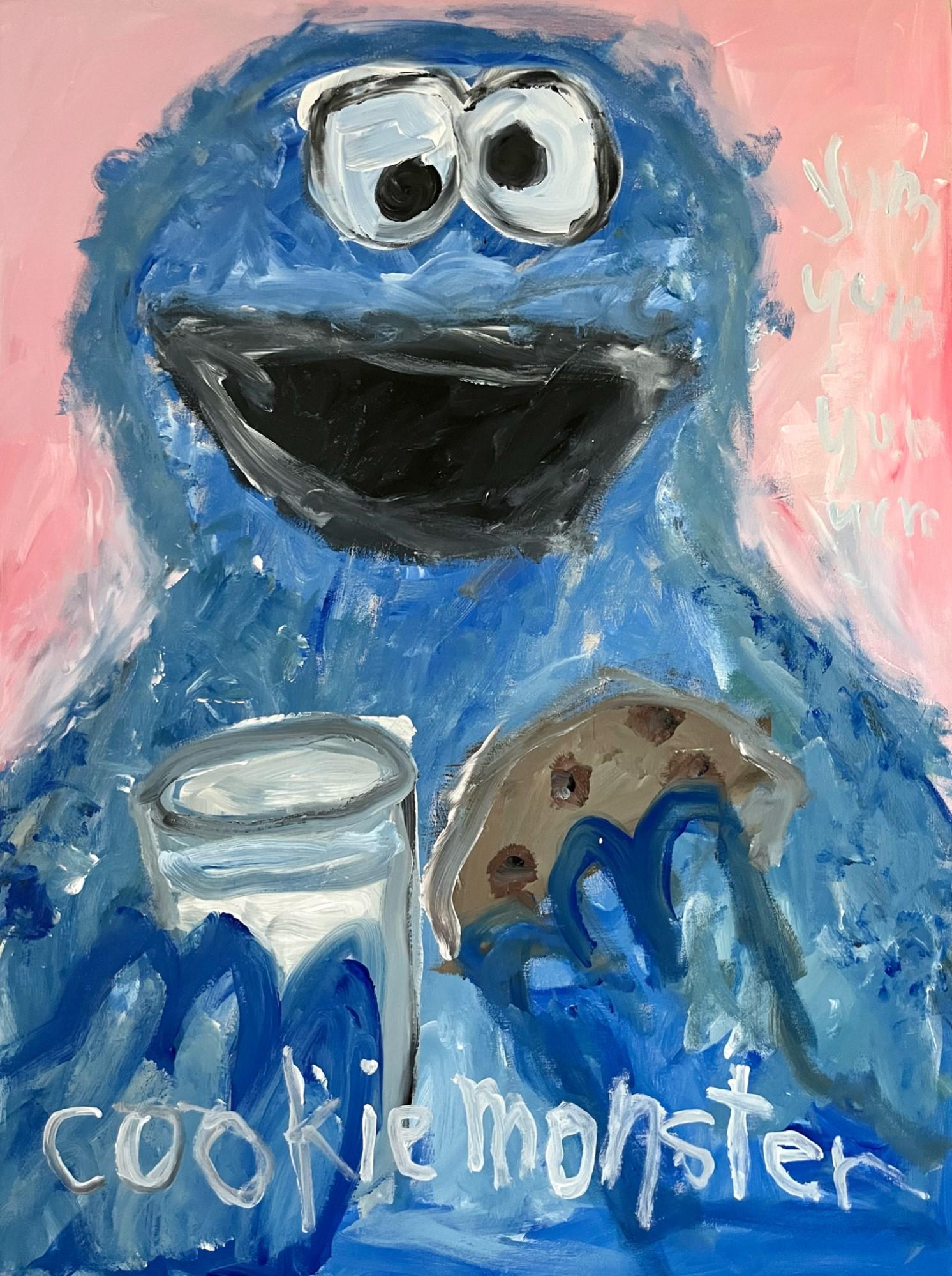 Tyler Casey Abstract Painting - "Cookie Monster" Contemporary Abstract Pop Art Sesame Street Figure Painting