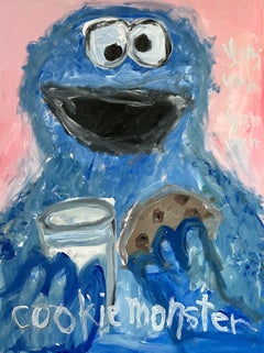 "Cookie Monster" Contemporary Abstract Pop Art Sesame Street Figure Painting
