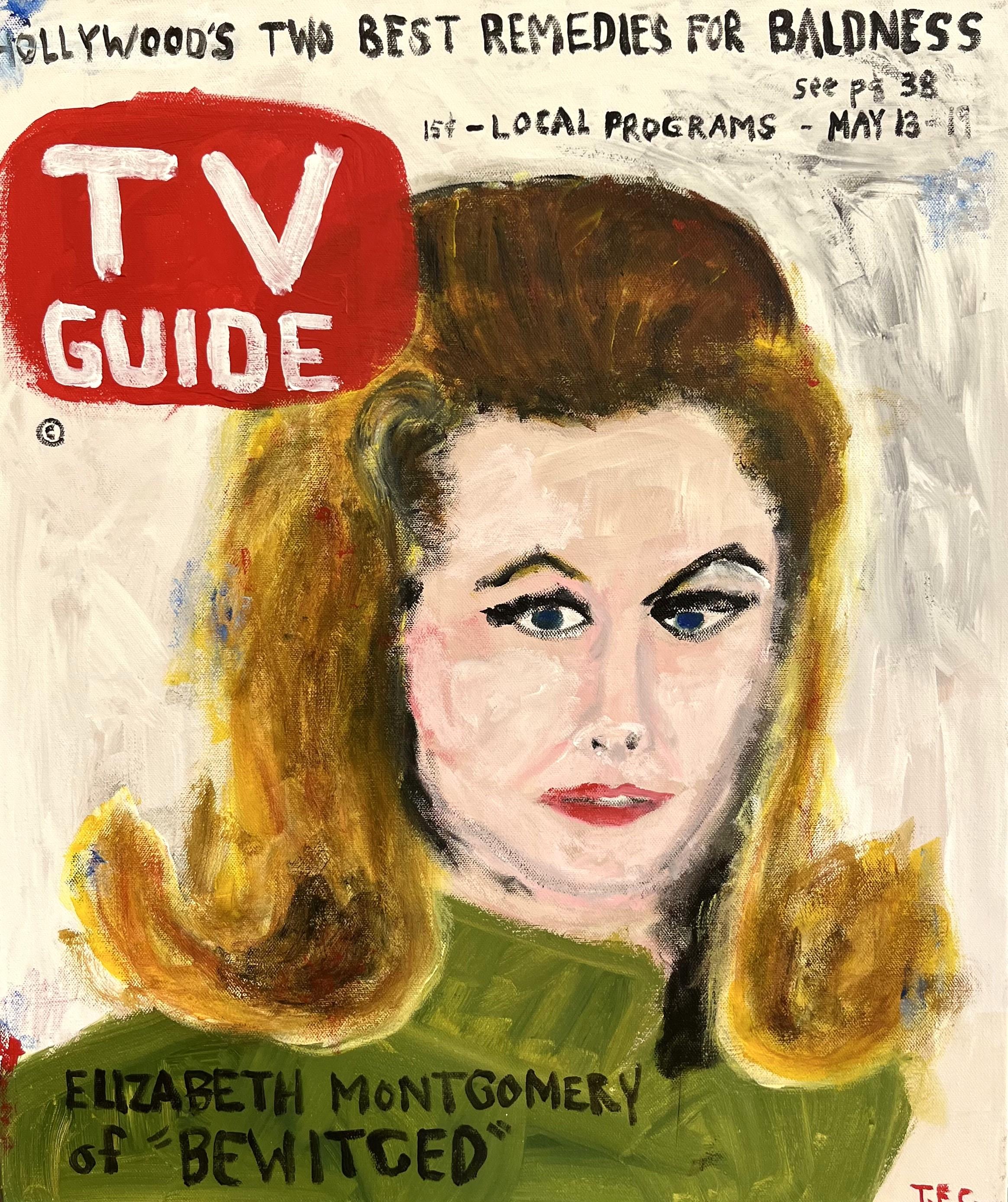 Tyler Casey Portrait Painting - "Elizabeth Montgomery- TV Guide" Contemporary Abstract Pop Art Magazine Painting