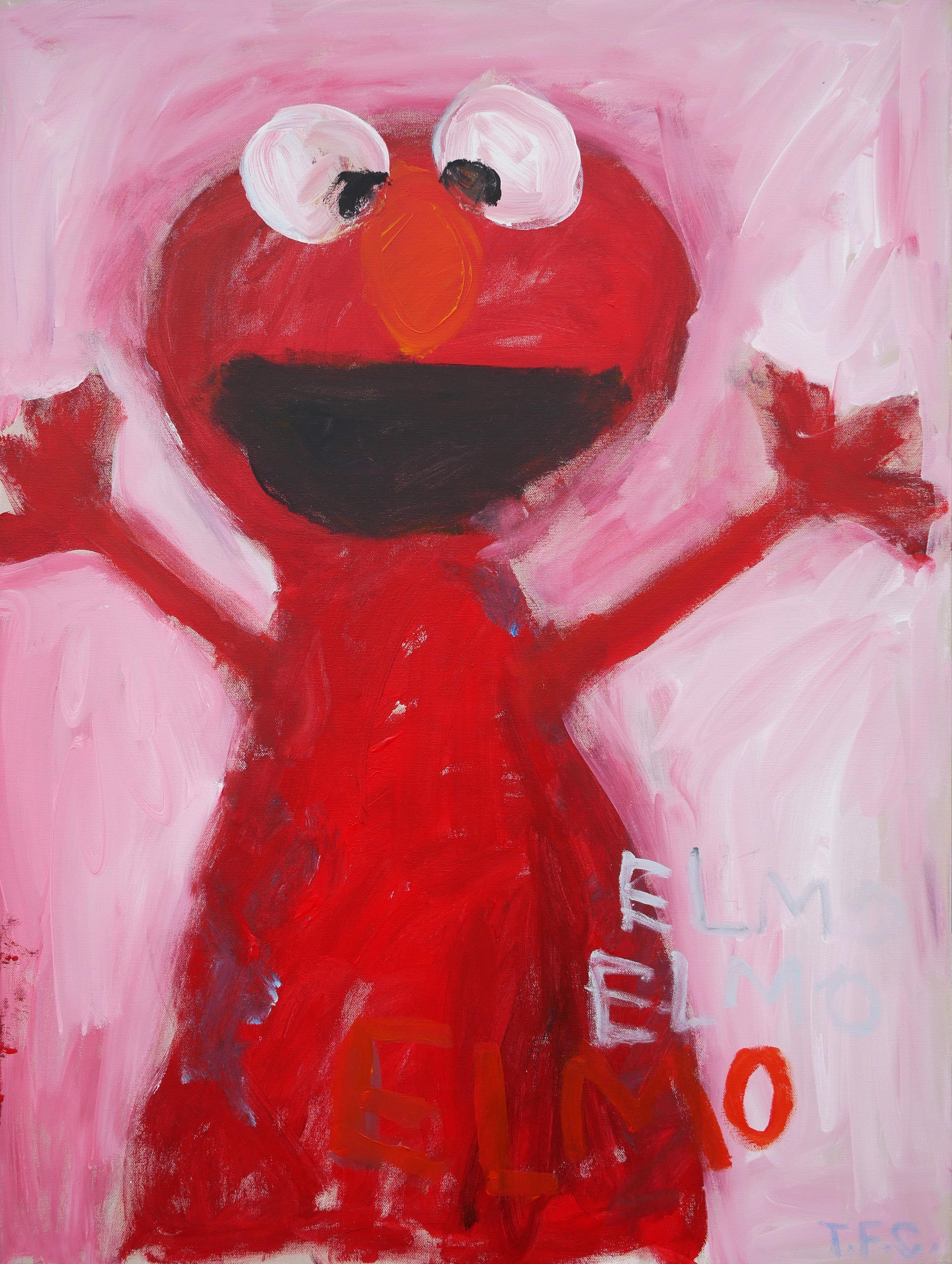 Tyler Casey Figurative Painting - "Elmo" Contemporary Abstract Pop Art Figure Painting of Sesame Street Character 