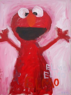 "Elmo" Contemporary Abstract Pop Art Figure Painting of Sesame Street Character 