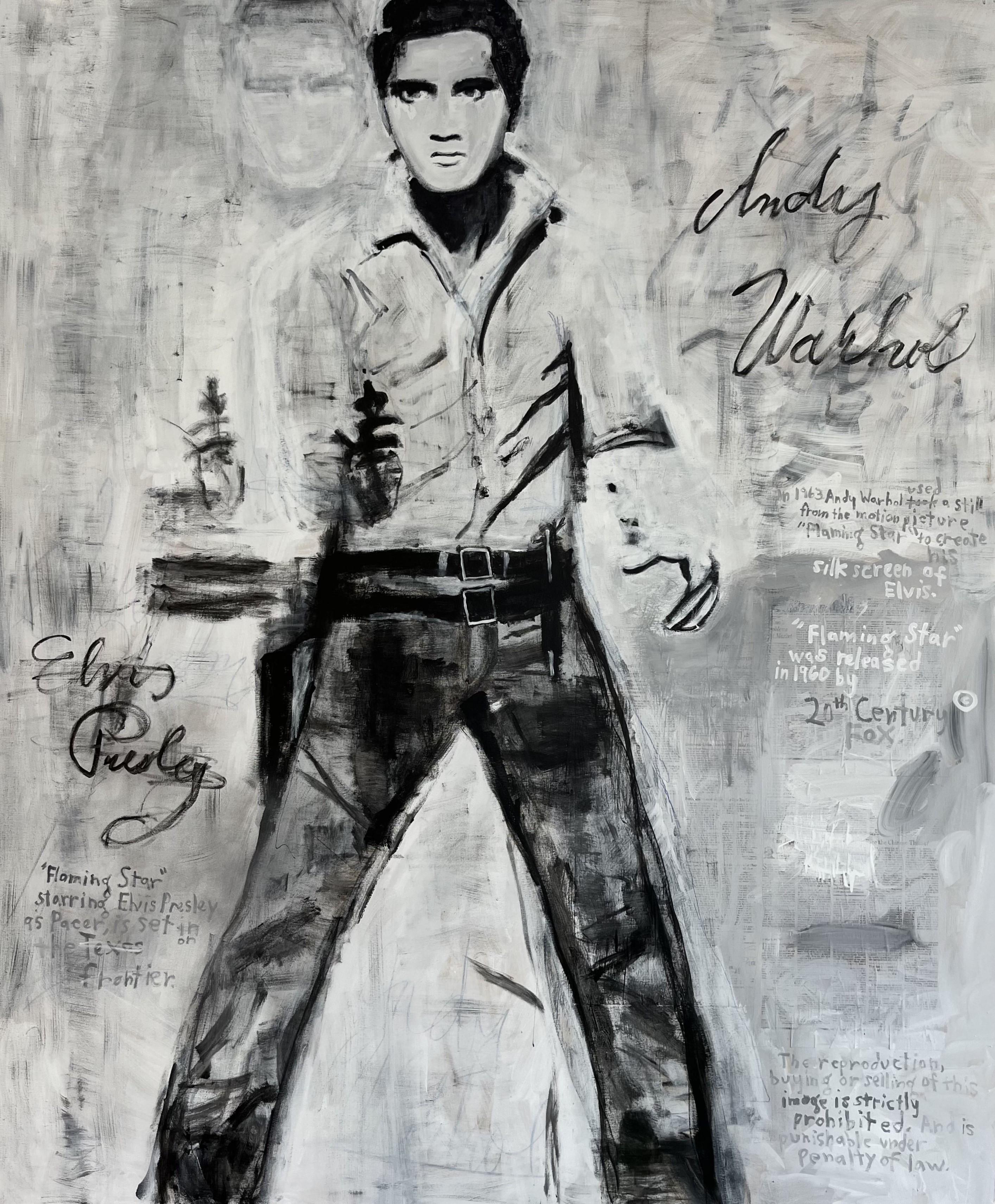"Elvis" Pintura contemporánea abstracta en blanco y negro inspirada en el arte pop de Andy Warhol