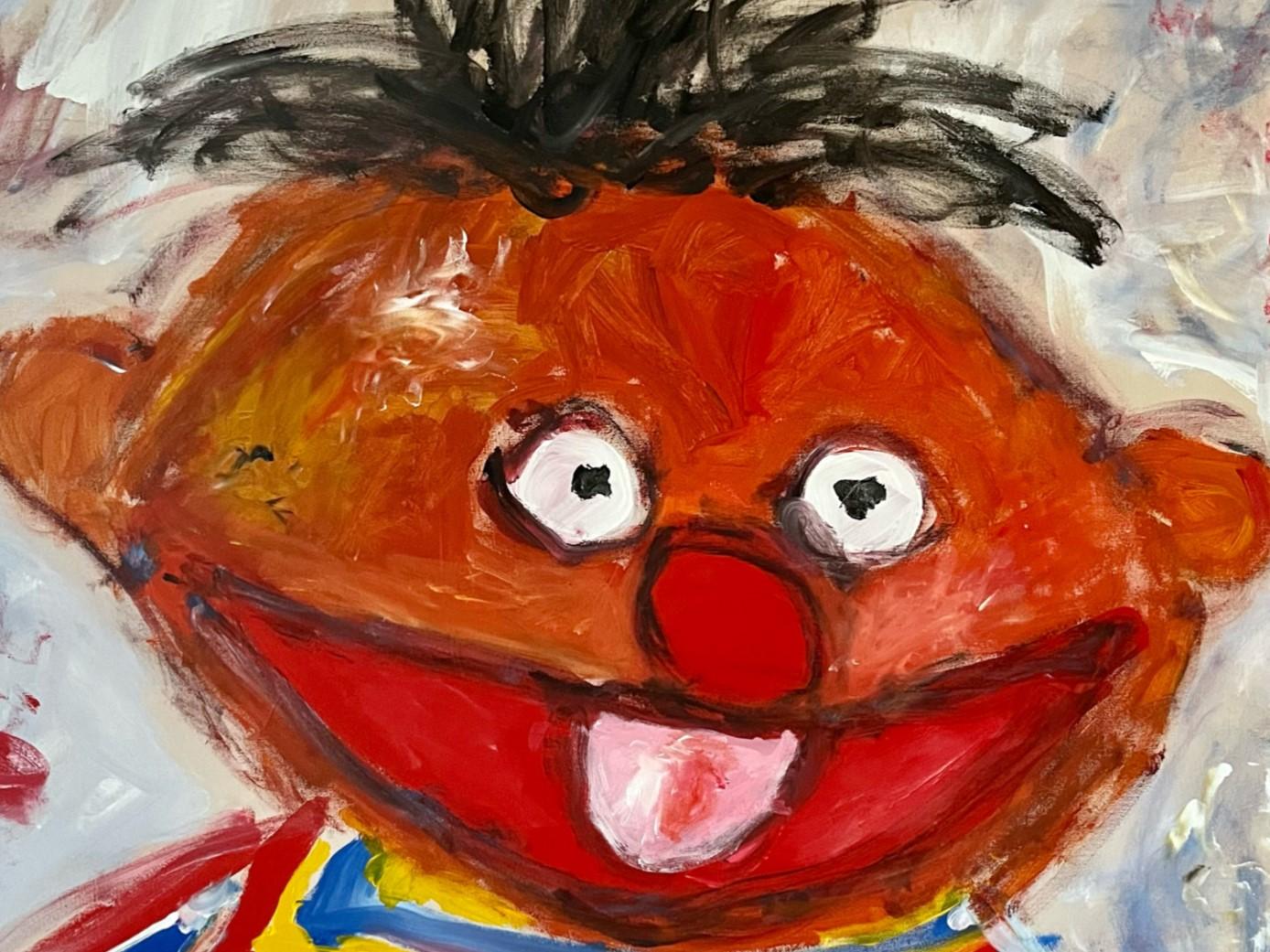 Zeitgenössisches abstraktes Pop-Art-Figurengemälde „Ernie“ mit Sesame Street-Charakter im Angebot 3