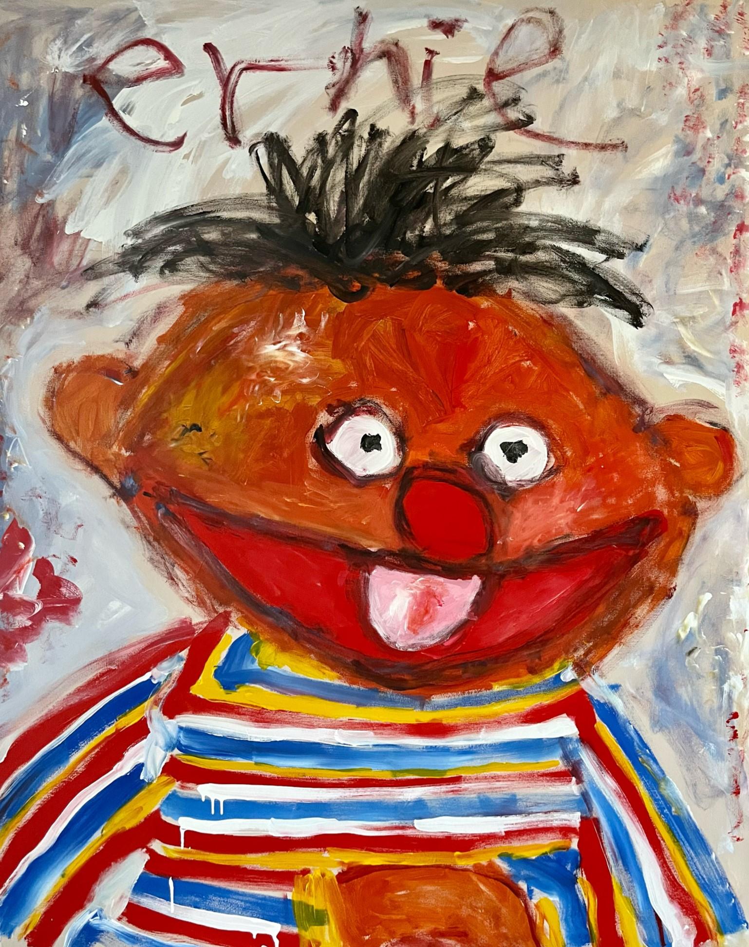 Tyler Casey Abstract Painting - "Ernie" Contemporary Abstract Pop Art Figure Painting of Sesame Street Character