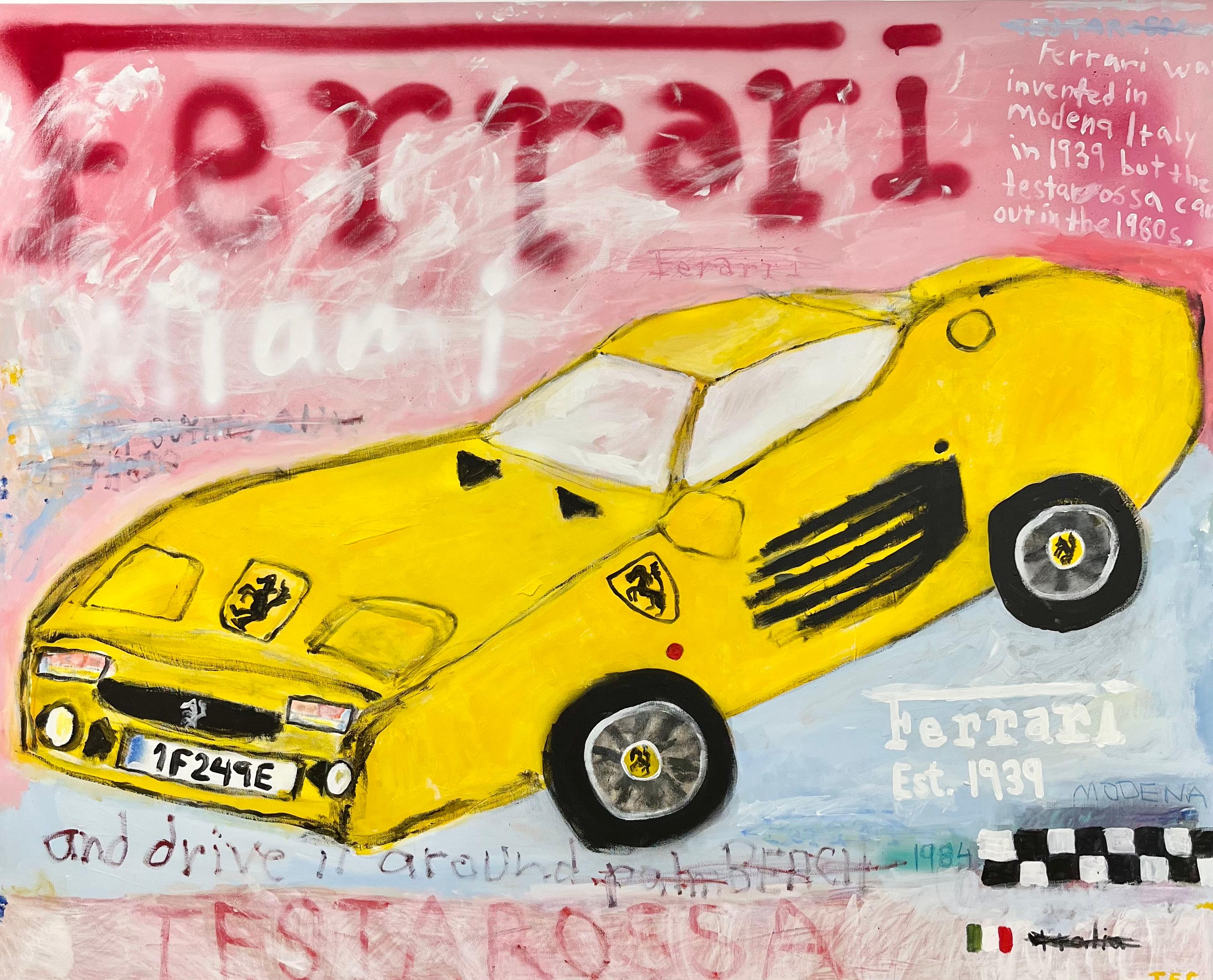 Tyler Casey Landscape Painting - "Ferrari (Testarossa)" Contemporary Abstract Pop Art Sports Car Painting
