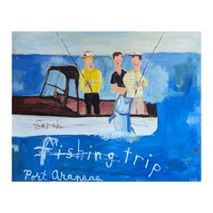 "Fishing Trip: Port Aransas" Contemporary Gestural Abstract Painting of a Boat