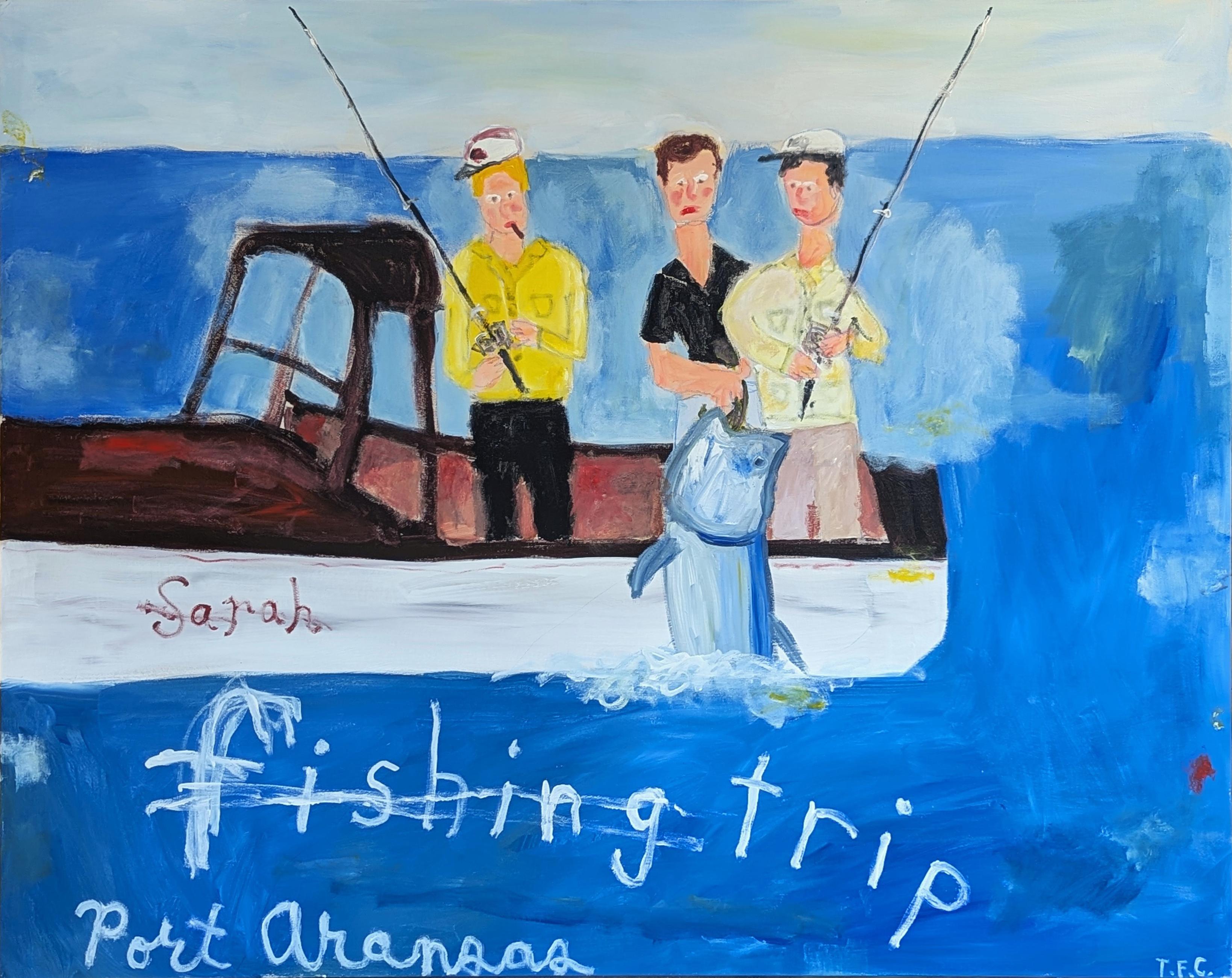 Tyler Casey Figurative Painting – "Angelausflug: Port Aransas" Contemporary Gestural Abstract Painting of a Boat