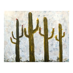 "Four Cacti" Contemporary Gestural Western Abstract Landscape Painting