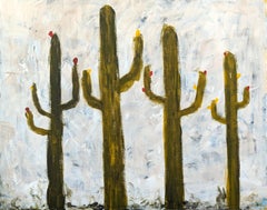 "Four Cacti" Contemporary Gestural Western Abstract Landscape Painting
