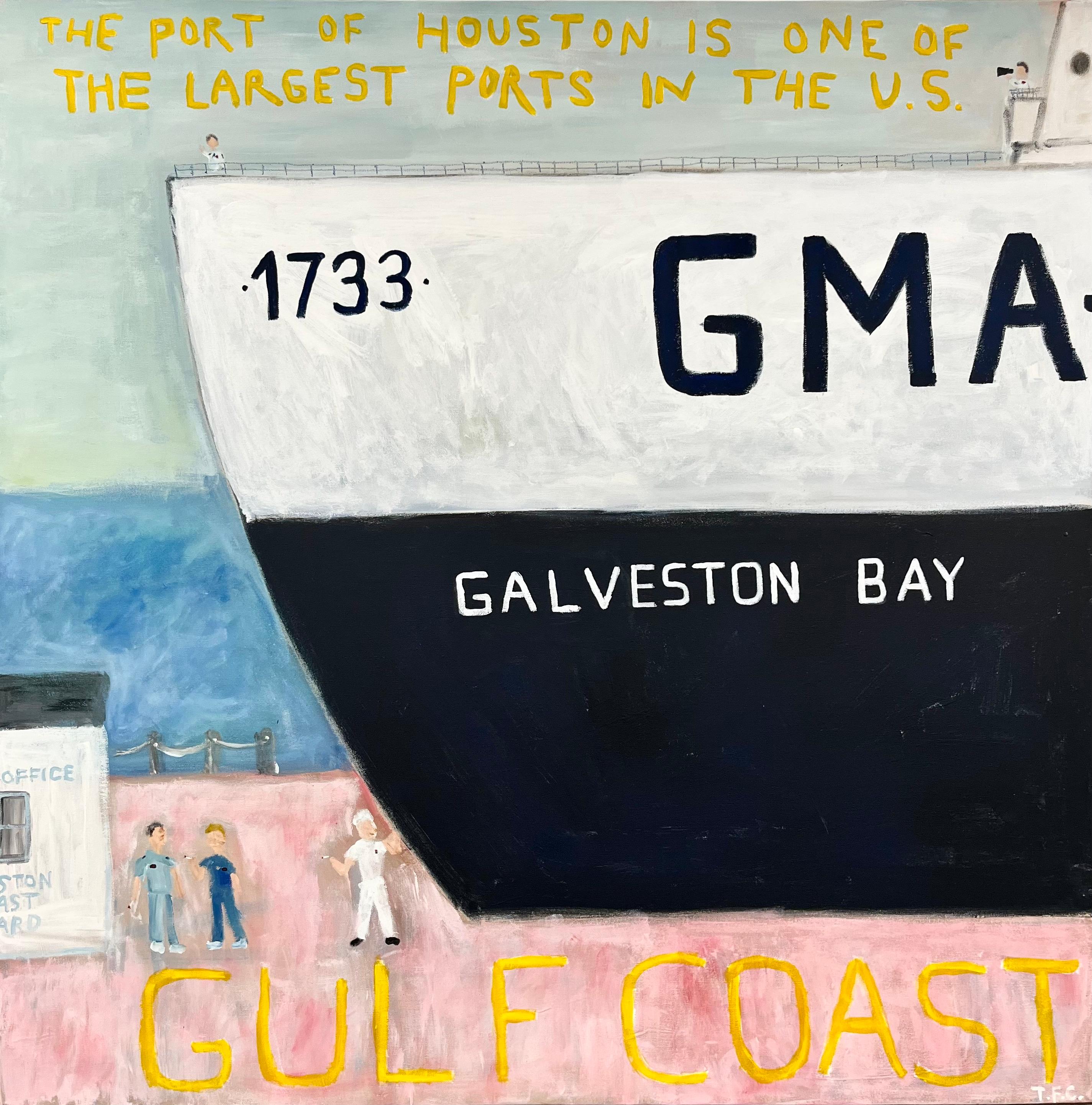 Tyler Casey Landscape Painting - "Gulf Coast" Contemporary Abstract Pop Art Nautical Painting of Galveston Bay