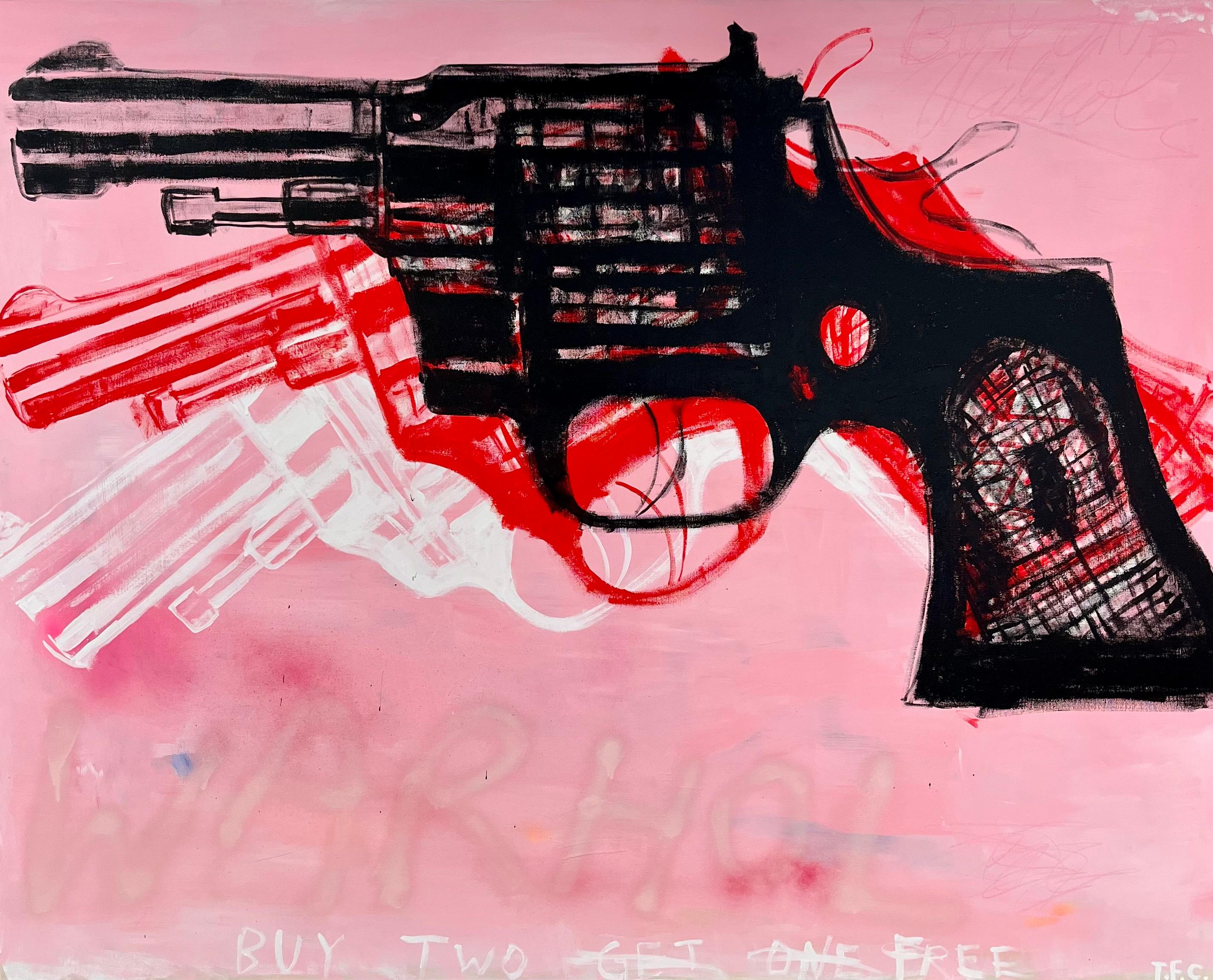 Tyler Casey Abstract Painting - "Guns (Pink)" Contemporary Abstract Andy Warhol Inspired Pop Art Painting