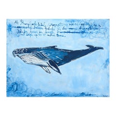 "Ballena jorobada" Pintura abstracta contemporánea de animales en tonos azules y gestual