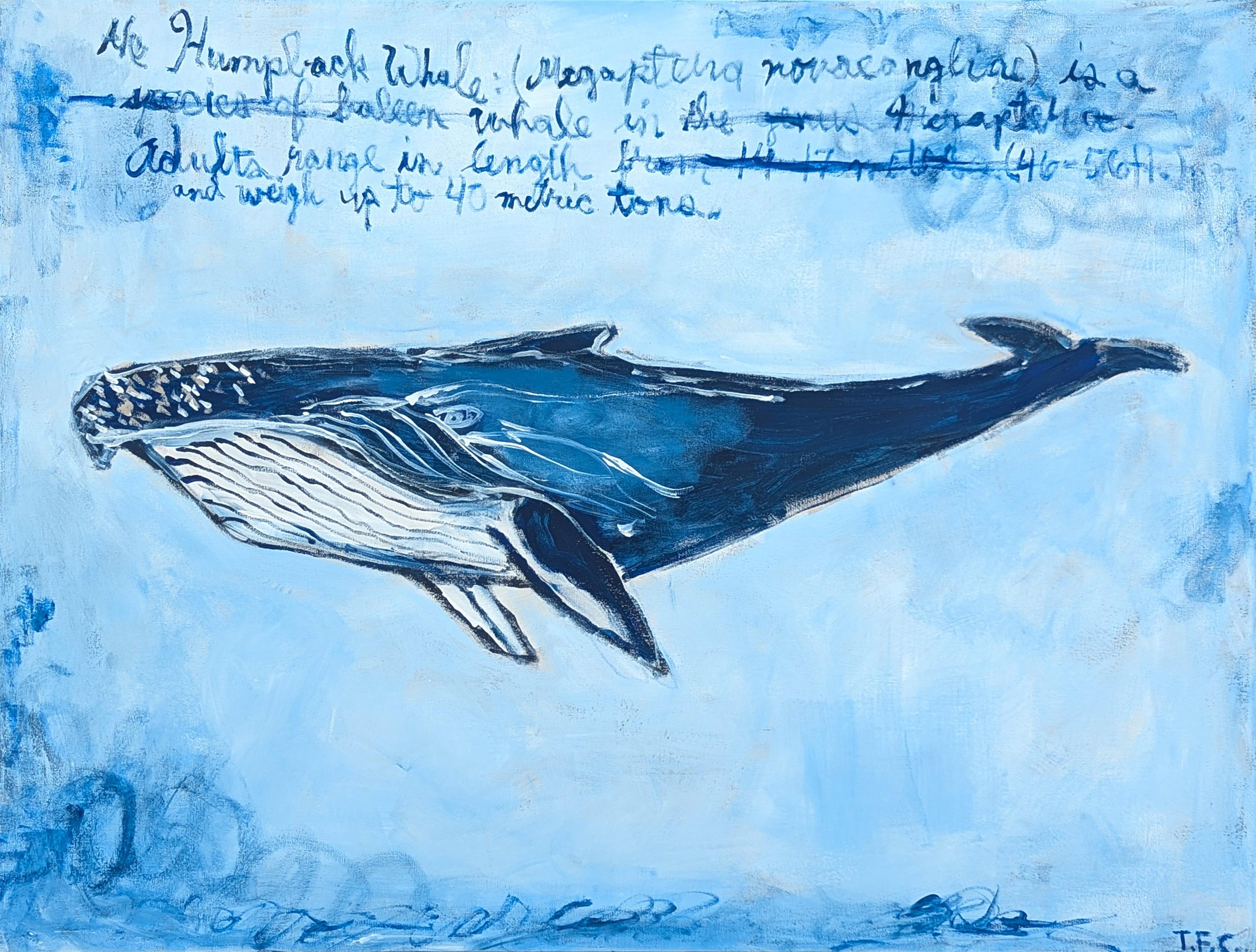 "Balena megattera" Pittura astratta contemporanea di animali gestuali dai toni blu