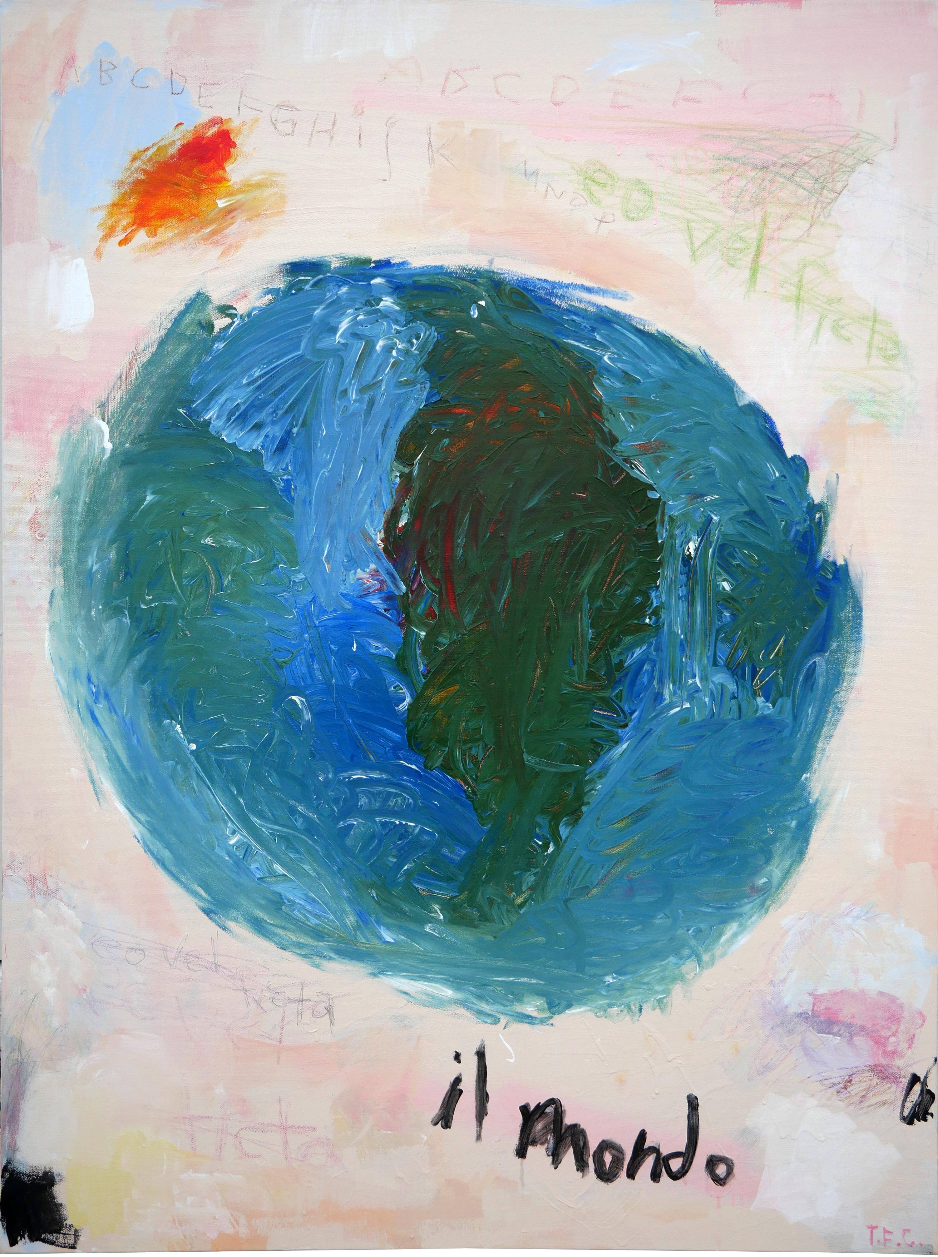 „Il Mondo“ Zeitgenössisches abstraktes Pop-Art-Gemälde der Erde aus dem Raum