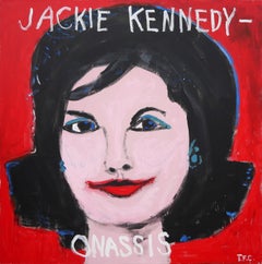 „Jackie Kennedy-Onassis“ Rotes zeitgenössisches abstraktes Pop-Art-Porträtgemälde 