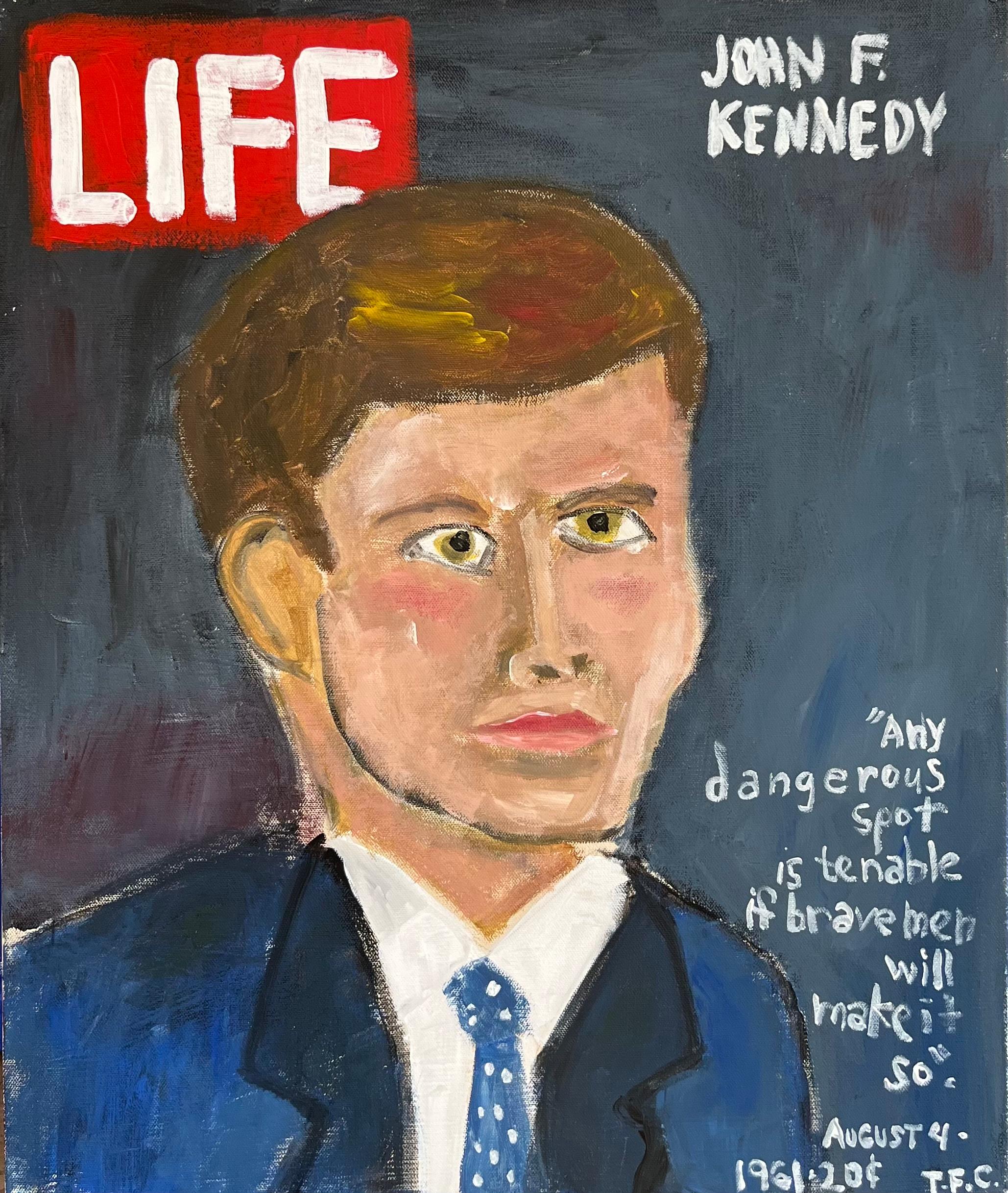 Tyler Casey Abstract Painting - "John F. Kennedy- Life" Contemporary Abstract Pop Art Magazine Cover Painting