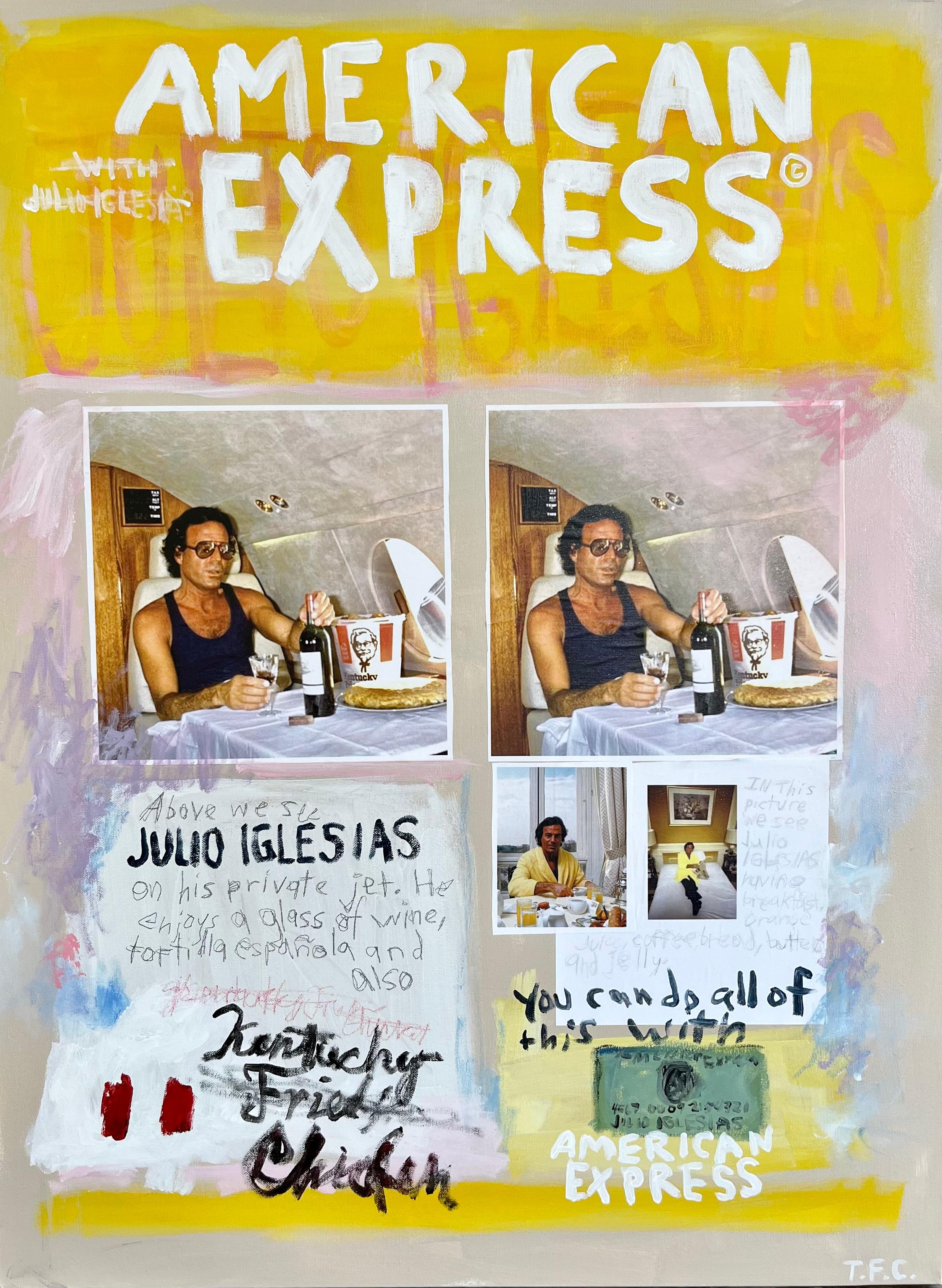 Tyler Casey Abstract Painting - "Julio Iglesias- American Express" Contemporary Abstract Pop Art Painting