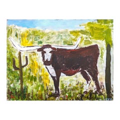 "Longhorn" Contemporary Gestural Western Abstract Animal Landscape Painting