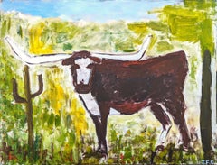 "Longhorn" Contemporary Gestural Western Abstract Animal Landscape Painting