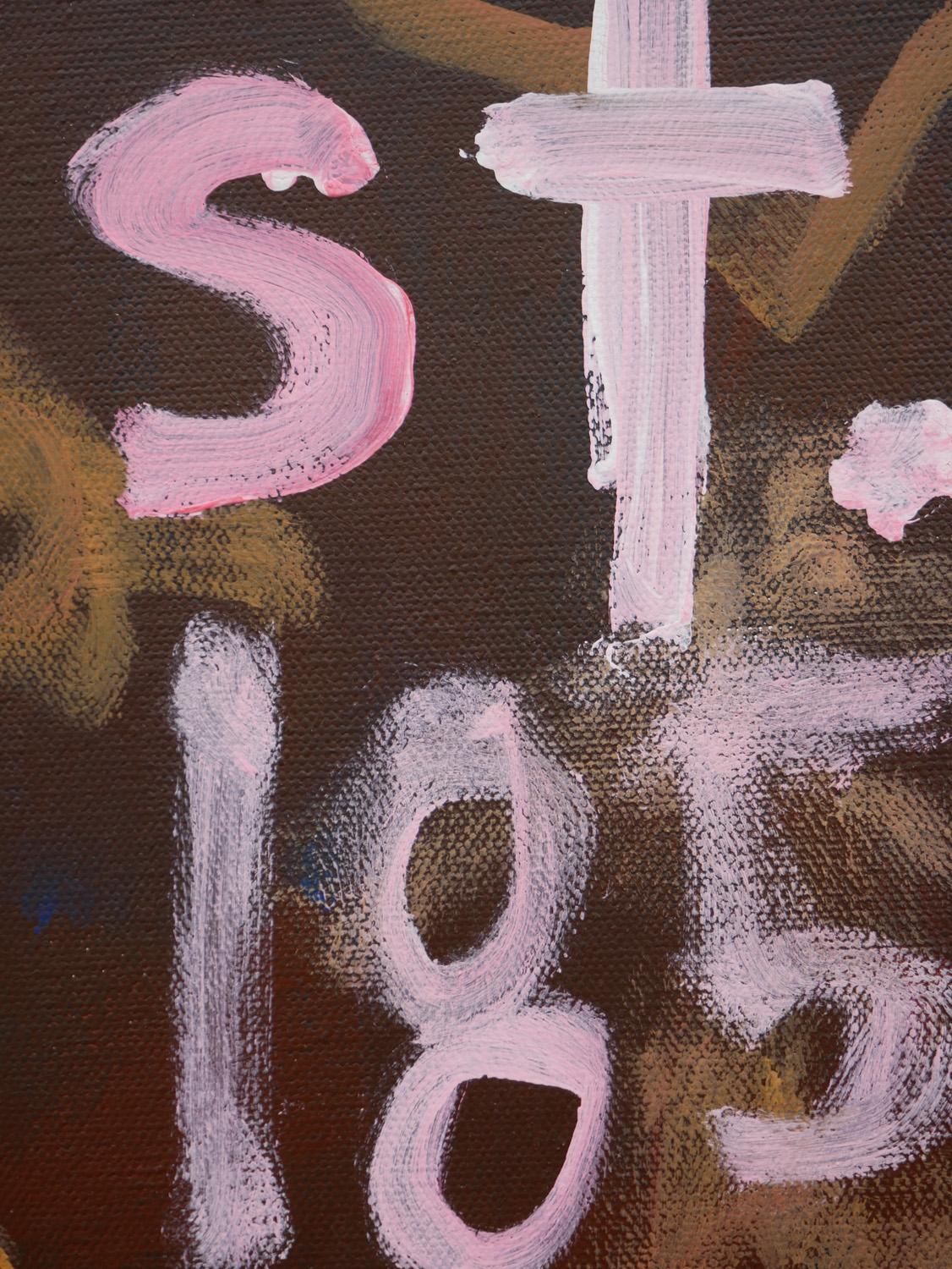 Peinture Pop Art abstraite contemporaine Louis Vuitton avec monogramme LV et rose 8