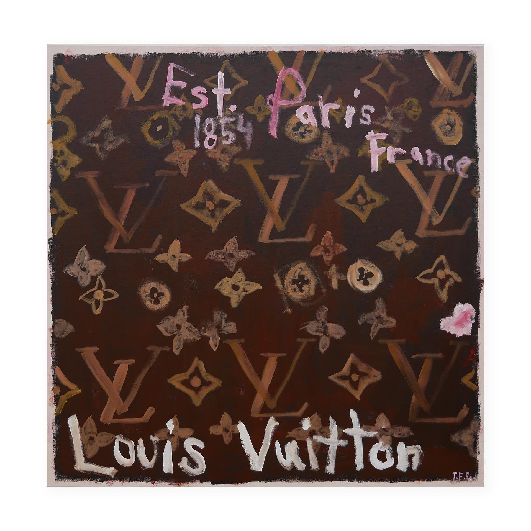 Peinture Pop Art abstraite contemporaine Louis Vuitton avec monogramme LV et rose - Painting de Tyler Casey