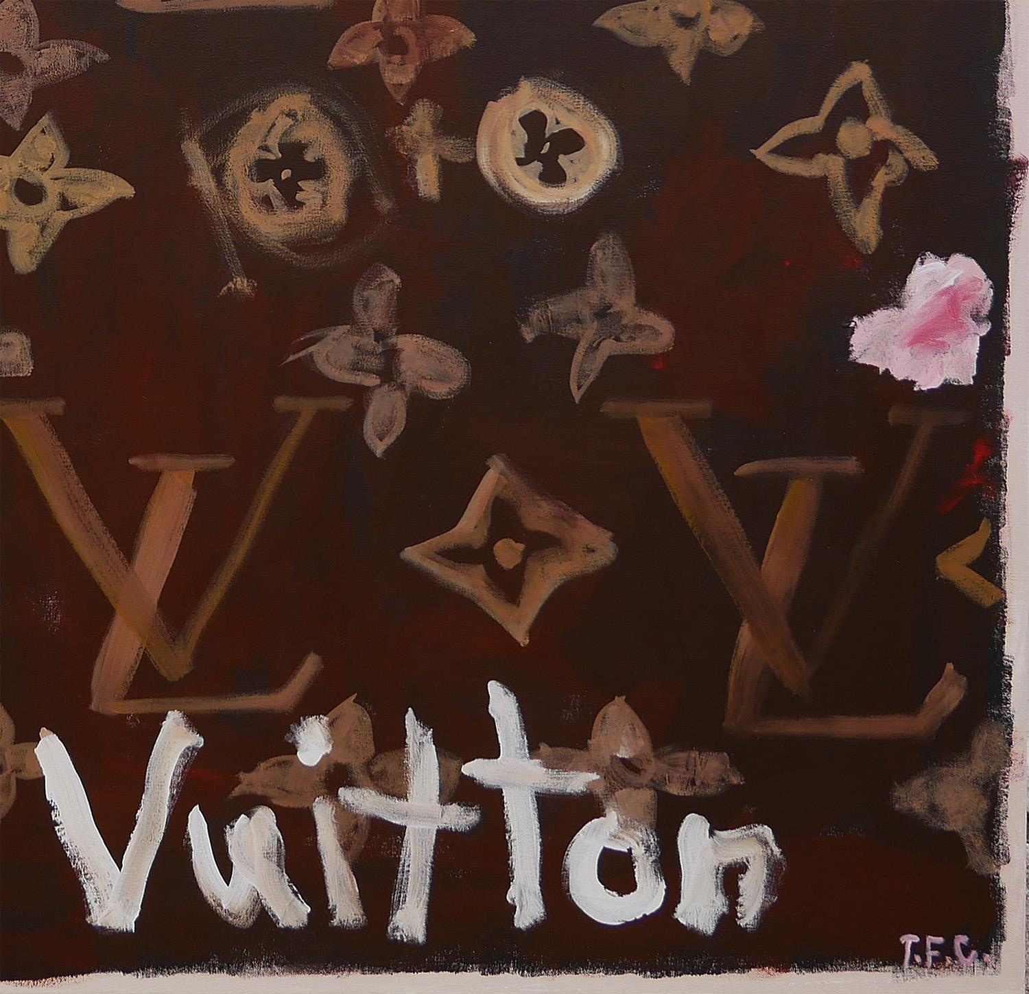 Peinture Pop Art abstraite contemporaine Louis Vuitton avec monogramme LV et rose - Contemporain Painting par Tyler Casey