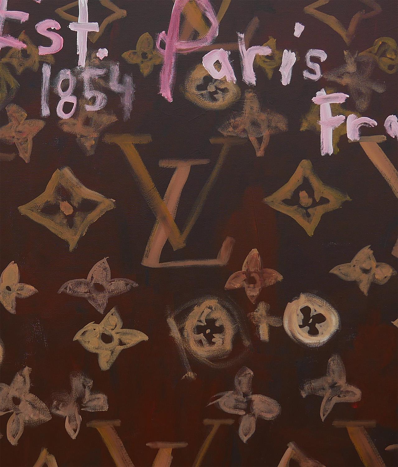 Peinture Pop Art abstraite contemporaine Louis Vuitton avec monogramme LV et rose 3