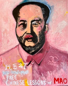 "Mao (rose) Peinture contemporaine abstraite de portrait pop art