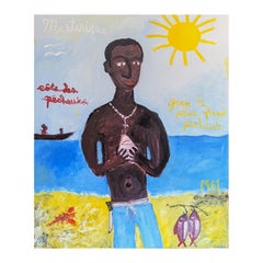 "Martinique- Côte des Pêcheurs" Abstracto gestual contemporáneo de un hombre en la playa