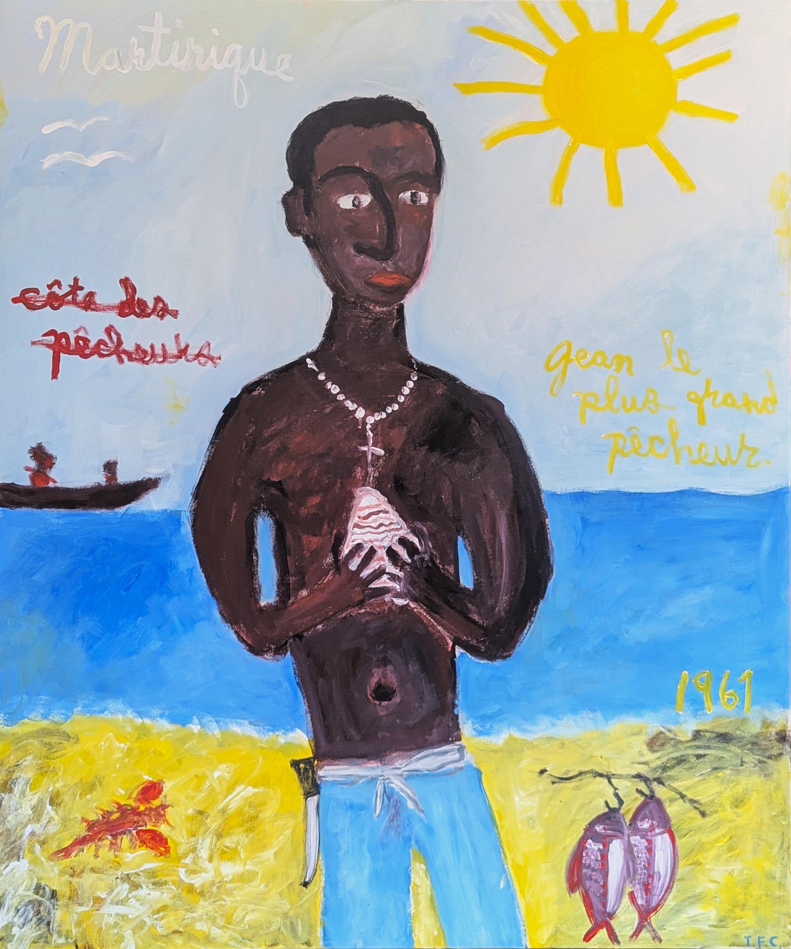 "Martinique- Côte des Pêcheurs" Contemporary Gestural Abstract of Man on Beach